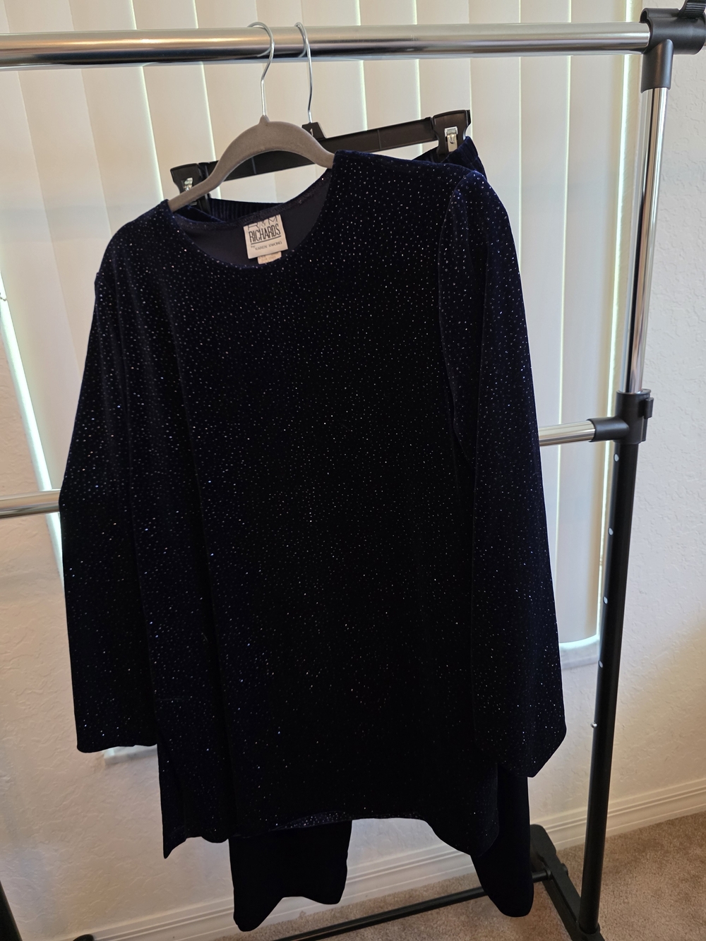 R&M Richards 2 Piece Navy Velvet Glitter Pant Set Women's Size 8 Evening Holiday